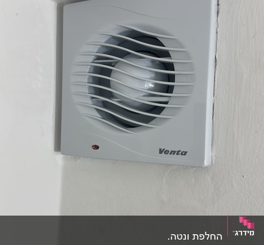 מאוורר קיר לבן מותקן בפינה